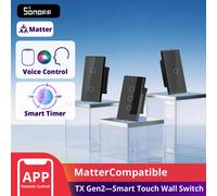 SONOFF TX Gen2 Interruttore Touch Intelligente per Parete: 1 Canale, Pannello Tipo 120, Wi-Fi 2.4GHz, Neutro richiesto, Compatibile con Matter, Apple Home/Google Home/Amazon Alexa, T6-1C-120MB