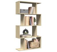 Sonoma 4 Shelf Room Divider Bookcase 70x24x129 cm - Modern Geometric Design Storage Shelf in Particle Board for Living Room Bedroom Durable & Space Saving Organizer with Wall Mounting Kit