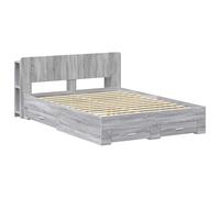 Sonoma Grey Bed Frame with Storage Drawers 140x200 cm Engineered Wood Platform with Headboard Shelf for Bedroom, Living Room, Guest Room, Heavy Duty Upholstered Bed Base No Box Spring Needed
