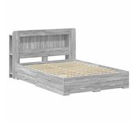 Sonoma Grey Storage Bed Frame 160 x 200 cm with Drawers, Engineered Wood Base with Headboard Shelf, Space-Saving Upholstered Bed for Bedroom Modern Style, Easy Assembly, 182 2215 x 100 cm
