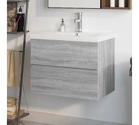 Sonoma - Mobile sottolavabo con vasca da incasso, 60 x 38,5 x 45 cm, in legno, con lavabo in ceramica e rubinetto, montaggio a parete per bagno, resistente all'umidità