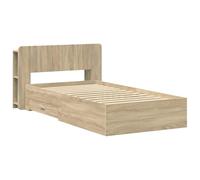 Sonoma Oak Bed Frame with Storage Drawers 75x190 cm Engineered Wood Single Bed with Headboard Shelves, Space Saving Bedstead for Small Bedroom, Easy Assembly, Max Load 140 kg, 95x211.5x80 cm