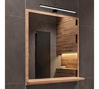Sonoma Specchio Bagno con Luce da Parete A: 70 cm x L: 60cm con Mensola - Specchio da Bagno Retroilluminato con Ripiani, IP44 la Toilette Riflesso LED 4000 K Colore della custodia LED: Nero