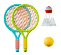 Sonsoke Set da badminton per bambini, 2 racchette + 2 palline, materiale ABS durevole, interazione genitore-figlio, sport all'aria aperta, parco giochi, volano completo (blu + verde)