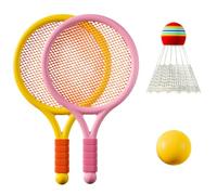 Sonsoke Set da badminton per bambini, 2 racchette + 2 palline, materiale ABS durevole, interazione genitore-figlio, sport all'aria aperta, parco giochi, volano completo (rosa + giallo)