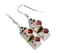 Sontuosi orecchini a gancio in argento Sterling 925 con corniola rotonda sfaccettata - ciondolo rosso intenso (4 mm), 4, Argento sterling, Corniola