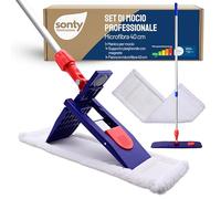 SONTY Mop professionale 40 cm - Lavapavimenti con supporto magnetico, panno microfibra 40 cm & manico telescopico in alluminio | Mop per uso professionale, horeca & pavimenti duri