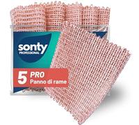 Sonty Panni in rame 5 pezzi - Strofinacci ecologici dall’Austria senza chimica | Spugna per cucina e casa | Lavette per vetroceramica, pentole, padelle e acciaio inox | Lavabile 15x15 cm