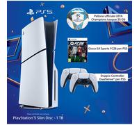 Sony PlayStation 5 1 TB Wi-Fi Nero, Bianco Esclusiva Unieuro inclusi Doppio controller Dualsense Gioco FC26 e Pallone Ufficiale UEFA Champions League Sony