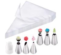 soodyoow 100 Pezzi sac à Poche, sac a Poche USA e Getta con 6 Ugelli in Acciaio Inossidabile e 1 Convertitore Adatto, per Decorare Torte di Biscotti, Sacchetti per Decorare Torte
