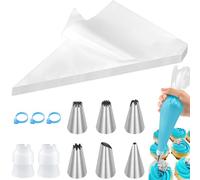 Soodyoow 100 Pezzi sac à Poche, sac à Poche USA e Getta, sac a Poche Professionali, Set Pasticceria, 6 Beccucci, 2 Adattatori, 3 Cinturini per Sigillatura a Tenuta, Perfetti per Decorare Torte e Bisco