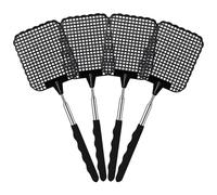 Soodyoow 4 Pezzi Scacciamosche Estensibile, Nero Manuale Paletta Mosche, Scacciamosche Plastica Forte Flessibile per Interno Cucina Zanzare Mosche Insetti Bug e Tarme