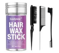 Soodyoow Set Completo 4 Pezzi, Bastoncino di Cera per Capelli da 75g e 3 Pettini Nero Multifunzione, per Styling Facile e Precino, Domina Capelli Sfibrati e Ribelli, per Code di Cavallo e Chignon