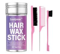 Soodyoow Set Completo 4 Pezzi, Bastoncino di Cera per Capelli da 75g e 3 Pettini Rosa Multifunzione, per Styling Facile e Precino, Domina Capelli Sfibrati e Ribelli, per Code di Cavallo e Chignon