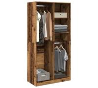 SooIarix Armadio effetto legno anticato, 100 x 50 x 200 cm, con 4 scomparti, guardaroba con asta e ripiano, armadio compatto per camera da letto e spogliatoio