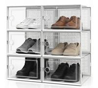 SOONHUA Set di 6 Scatole Portascarpe in Plastica Trasparenti impilabili, organizer per scarpe, impilabili orizzontalmente e contenitori longitudinali per ingresso