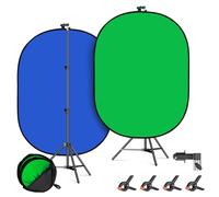 Soonpho 1,5 x 2 m, sfondo pieghevole Chromakey, 2 in 1 su due lati, verde e blu, con supporto luminoso da 2 m, clip riflettore e morsetti per riprese video in studio fotografico
