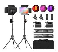 Soonpho 2-Pack RGB LED Video Luce Panel Set con Barn Door 2500-8500K Dimmerabile 20W Light Fotografia Studio Illuminazione con 1,6 m Treppiede Stand e Mobile Phone Holder per Video YouTube Live