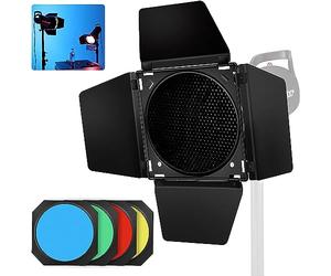 Soonpho BD-04 Barn Door Set di 4 Filtri Color Gel per Barn Door e Griglia a Nido d'Ape per Riflettore Standard Bowens Mount da 7" Compatibile con GODOX LED Video Light para NEEWER Amaran Aputure