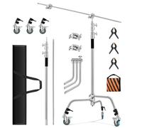Soonpho Cavalletto C Stand,3,3 m Regolabile Supporto Luce, Con Asta Di Prolunga Da 1,2 m 3 Ruote,2 Teste di Presa & Borsa per Fotografia in Studio Riflettore Ombrello Monoluce,Softbox