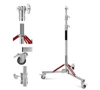 Soonpho WS-300 Pro Light Stand 100% Acciaio Inox Stativo per Luci C con Ruote e Braccio,Stativo a C Pesante in Metallo Altezza massima 300 cm (9,84 piedi) per Riflettori,Monoluci
