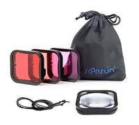 SOONSUN Confezione da 4 filtri subacquei per custodia impermeabile ufficiale per GoPro Hero 7 6 5 nero,rosso, rosso chiaro, 5x filtri macro close-up,correzione colore per fotografia subacquea e video