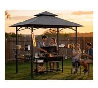Soontrans Gazebo per barbecue con 2 ripiani laterali e 5 ganci e 1 cestino laterale, griglia coperta in giardino, protezione dalla fiamma, doppio scarico fumo, 244 x 151 x 260 cm, gazebo in acciaio