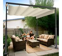 Soontrans Pergola con tetto apribile regolabile 3 x 3 m, il tuo rifugio in verde, gazebo con baldacchino indipendente, tetto in acciaio e poliestere per giardino piscina (crema)