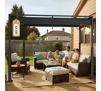 Soontrans Pergola con tetto apribile regolabile 3 x 3 m, il tuo tetto da terrazza autoportante per relax, gazebo con struttura in acciaio e fissaggio magnetico, protezione solare per giardino piscina