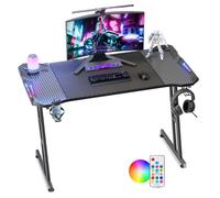 Soontrans Scrivania Gaming, Accendi la Passione, Scrivania Gaming con LED & Tappetino per Mouse & Gancio per Cuffie & Supporto per Tazza, Fibra di Carbonio & Acciaio al Carbonio (120 x 60 cm)