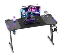 Soontrans Scrivania Gaming, Accendi la Passione, Scrivania Gaming con LED & Tappetino per Mouse & Gancio per Cuffie & Supporto per Tazza, Fibra di Carbonio & Acciaio al Carbonio (140 x 60 cm)