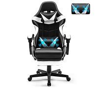 Soontrans Sedia da Gaming Massaggiante con Poggiapiedi, Poggiatesta e Cuscino Lombare Massaggio, Poltrona per Youtube Livestreaming Playstation (Bianco)