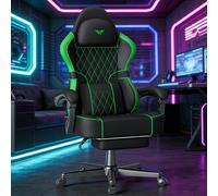Soontrans Sedia da Gaming Massaggiante con Poggiatesta & Cuscino Lombare Massaggio, Sedia Gaming Ergonomica con Poggiapiedi, Sedia da Gamer, Pelle Sintetica, Regolabile in Altezza (Nero&Verde)