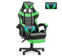 Soontrans Sedia Gaming Massaggiante con Poggiapiedi & Poggiatesta & Cuscino Lombare Massaggio, Poltrona da Gaming per Youtube Livestreaming e Playstation (Verde)