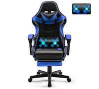 Soontrans Sedia Gaming Massaggiante con Poggiapiedi & Poggiatesta & Cuscino Lombare Massaggio, Poltrona da Gaming per Youtube Livestreaming e Playstation (Blu)