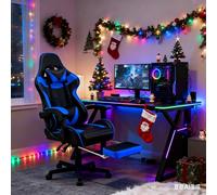 Soontrans Sedia Gaming Massaggiante con Poggiapiedi & Poggiatesta & Cuscino Lombare Massaggio, Poltrona da Gaming per Youtube Livestreaming e Playstation (Blu)