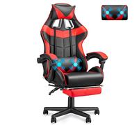 Soontrans Sedia Gaming Racing Massante, Sedile Gaming con Supporto Lombare Massaggio e Poggiatesta, Schienale Alto, Sedia Girevole per Youtube Livestream Playstation (Rosso)