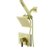 SOOOHOT Apparecchi doccia in oro spazzolato - Soffioni doccia doppi con combinazione spray portatile, interamente in metallo da 15,2 cm a doppia testa e deviatore a 3 vie.