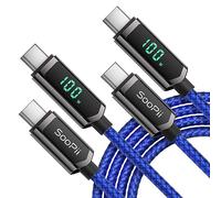 SOOPII 100W Cavo da USB C a USB C, [2Pezzi,2m] Cavo Type-C a treccia di nylon da con display a LED per lPhone 15/15 Plus, MacBook Pro, Galaxy S22/S10, Pixel, LG