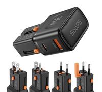 SooPii Caricatore universale GaN, caricatore da viaggio All-in-One con connettore PD da 35 W e connettore QC da 18 W, alimentatore internazionale compatto con spina US/UK/EU/AU per iPhone 16/15