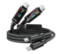 SOOPII Cavo di ricarica USB C PD 240W, ricarica superveloce con 3 effetti Chase LED display, cavo di ricarica USBC a USB C per iPhone 16/15, MacBook, iPad, Galaxy S25/S24, 1,2m,2pezzi, Nero