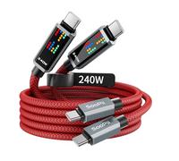 SOOPII Cavo di ricarica USB C PD 240W, ricarica superveloce con 3 effetti Chase LED display, cavo di ricarica USBC a USB C per iPhone 16/15, MacBook, iPad, Galaxy S25/S24, 2m,2pezzi, Rosso