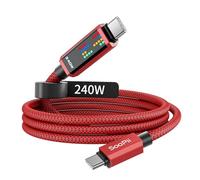 SOOPII Cavo di ricarica USB C PD 240W, ricarica superveloce con 3 effetti Chase LED display, cavo di ricarica USBC a USB C per iPhone 16/15, MacBook, iPad, Galaxy S25/S24, 1,2m,Rosso