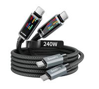 SOOPII Cavo di ricarica USB C PD 240W, ricarica superveloce con 3 effetti Chase LED display, cavo di ricarica USBC a USB C per iPhone 16/15, MacBook, iPad, Galaxy S25/S24, 2m,2pezz, Nero