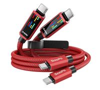 SOOPII Cavo di ricarica USB C PD 240W, ricarica superveloce con 3 effetti Chase LED display, cavo di ricarica USBC a USB C per iPhone 16/15, MacBook, iPad, Galaxy S25/S24, 1,2m,2pezzi, Rosso