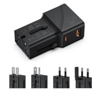 SooPii Gan Charger 25W, adattatore da viaggio universale, USB-C PD PPS e USB-A QC, caricabatterie da viaggio all-in-one con spina US UK EU AU per iPhone 16/15, Galaxy S25/S24, iPad e altro ancora