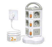 SOOPII Multipresa Verticale a 10 prese (Tipo F) 4000 W/16 A, con 2 USB e 2 PD con protezione da sovratensione, spina multipla con interruttore per ufficio, casa, cucina, cavo di prolunga da 2 m,bianco
