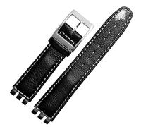 sooponu Cinturino per orologio in pelle di vacchetta per Swatch SWATCH con motivo litchi e fibbia rettangolare convessa(Blackws)