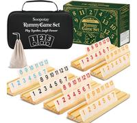 SOOPOTAY Rummy Cup - Gioco da tavolo per 2-6 giocatori, 160 piastrelle in melamina, 6 supporti in legno, valigetta premium e sacchetto, gioco da viaggio per adulti