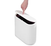 Sooyee Cestino della spazzatura rettangolare in plastica da 10 litri, con coperchio a pressione, per bagno, stanza della polvere, camera da letto, cucina, stanza dei mestieri, ufficio (bianco crema)
